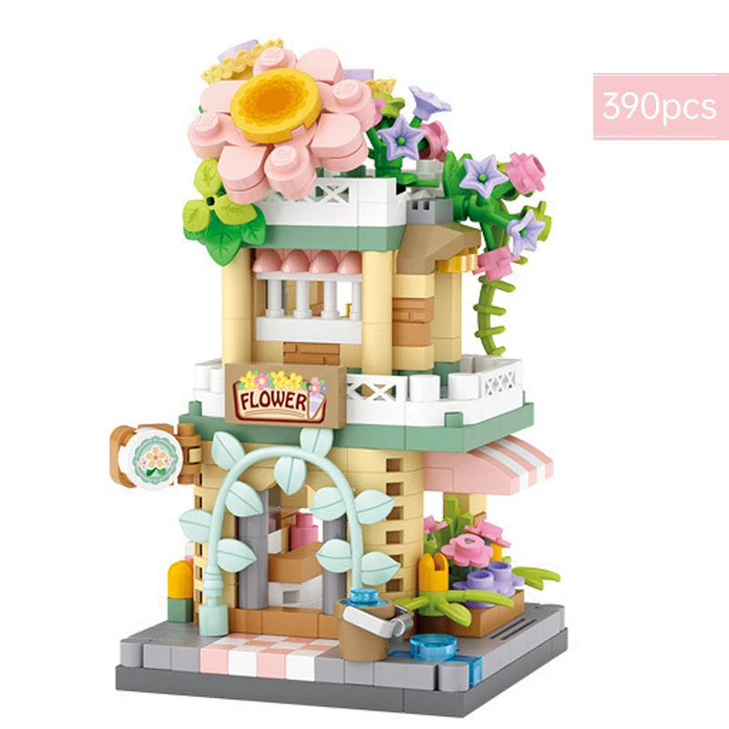 City Street View Building Block Set DIY Ice Cream Coffee Flower Shop Model Building Toy Ideal for Home Decor and Holiday Gifts