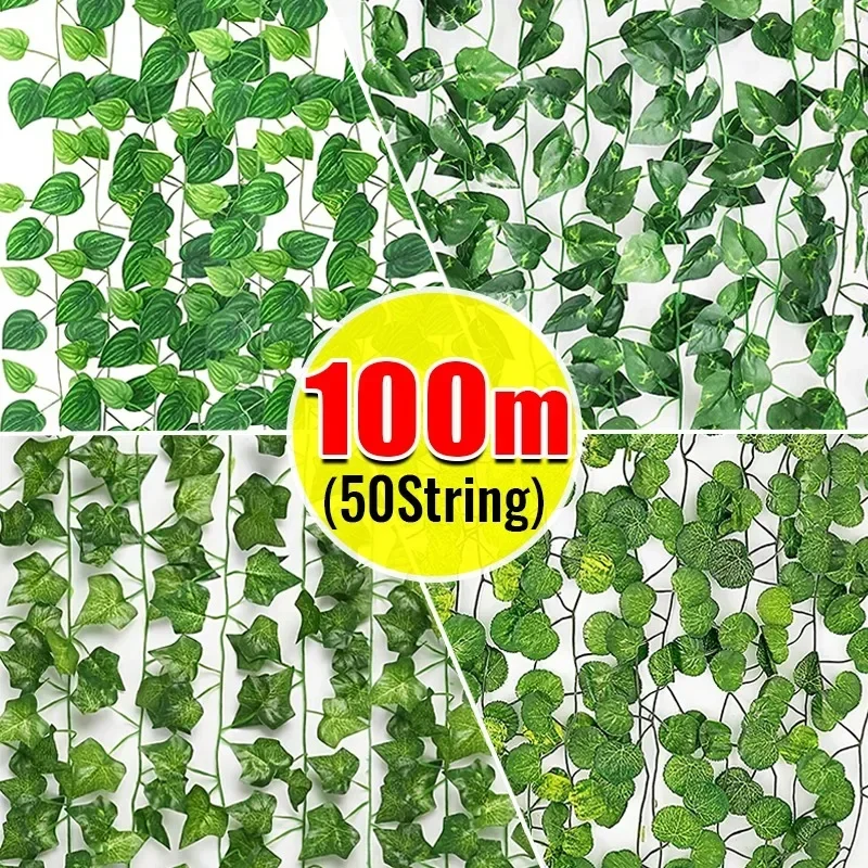 

Artificial Green Leaves Ivy Vine Garland Creeper Rattan Fake Leaf Plants Hanging Vines For Garden Wedding Party Home Decorations