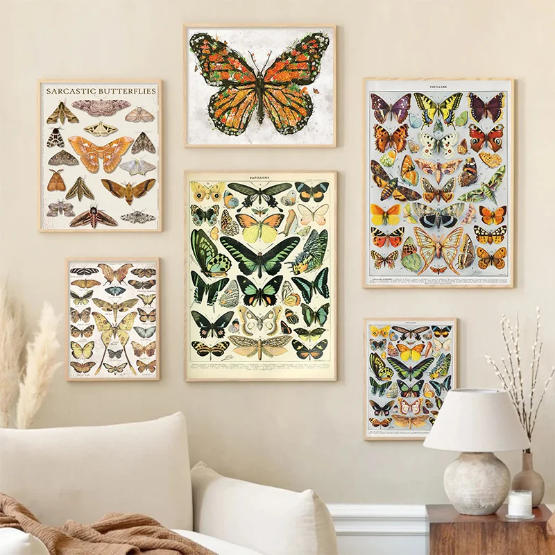 Entomological Educational Butterflies Poster Retro Canvas Poster Prints Vintage Home Room Bar Cafe Aesthetic Art Wall Decor