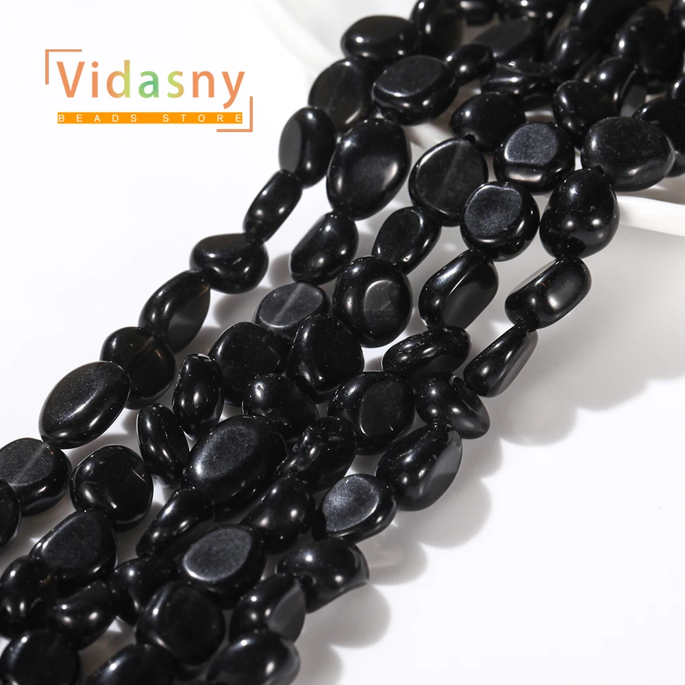 8-10mm Natürlicher Schwarzer Obsidian Stein Unregelmäßige Ovale Lose Perlen für Schmuckherstellung DIY Armbänder Zubehör – Detail 7