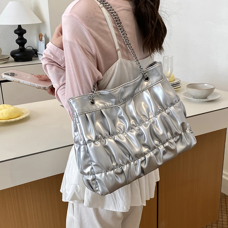 

Женская сумка-тоут большой вместимости, модная дизайнерская стеганая сумка через плечо, мягкая кожаная сумка для повседневного использования, женская сумка-плиссе от известного бренда