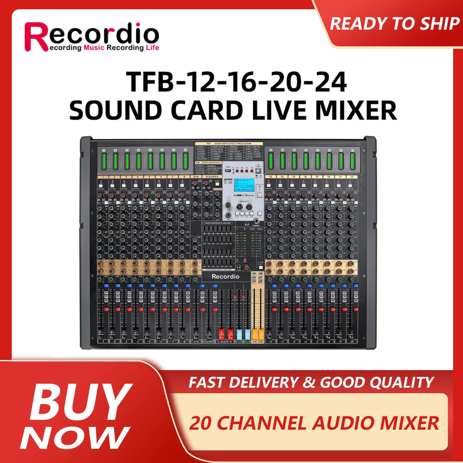 GAX-TFB20 New TFB series mixer 16-channel stage DJ mixer with sound card four group output AUX audio mixer