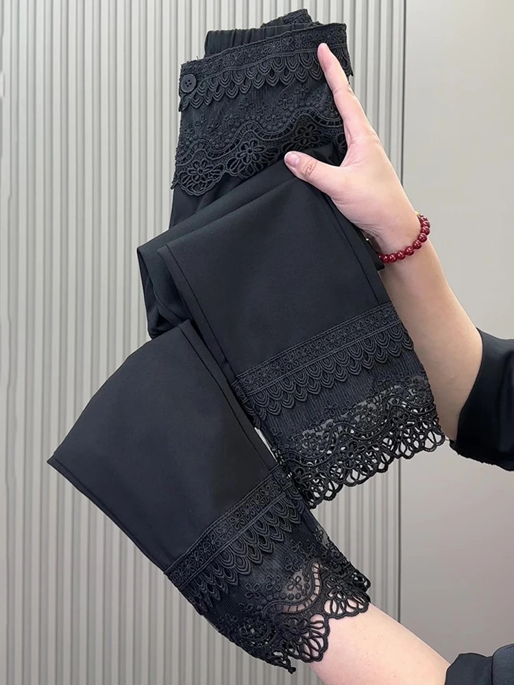 

Весенне-летние новые костюмные брюки в корейском стиле, повседневные женские кружевные брюки с высокой талией, модные прямые укороченные брюки