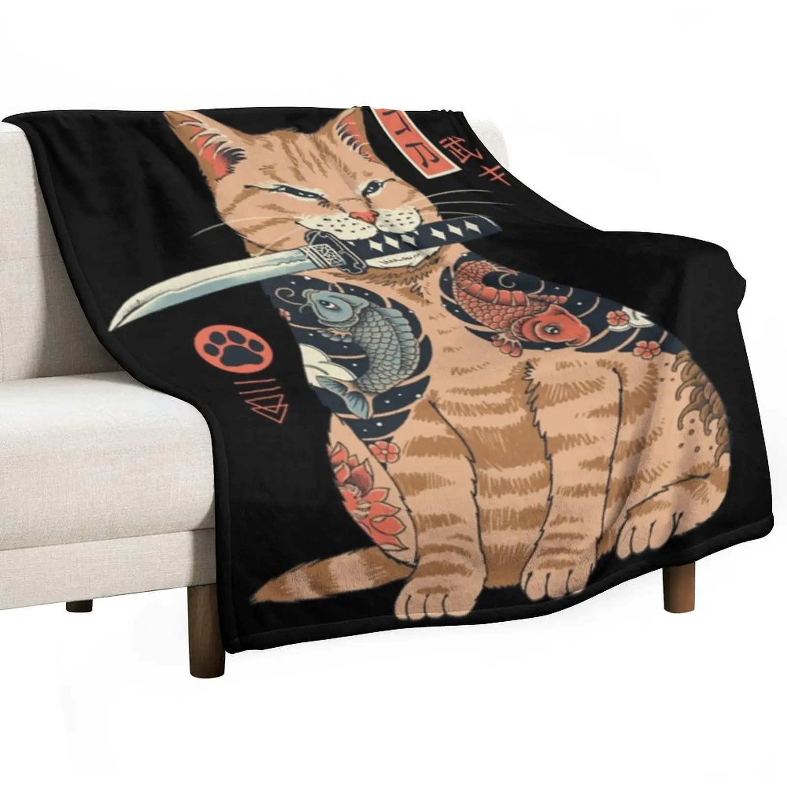 Katana cat vintage Throw Blanket Decoratives Bed linens Thins Blankets Sofas Of Decoration Blankets