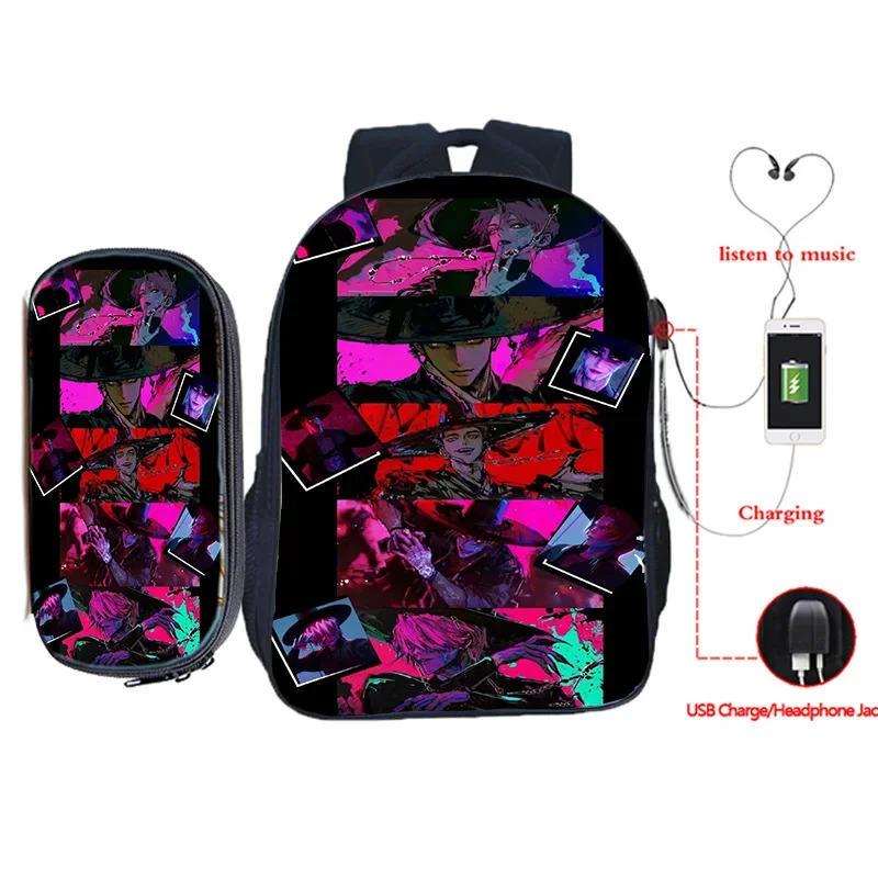 

Рюкзаки с героями мультфильмов KPop, охотники на демонов, пенал, 2 шт., детский школьный повседневный рюкзак в стиле аниме, модные сумки на заказ с USB-аккумулятором