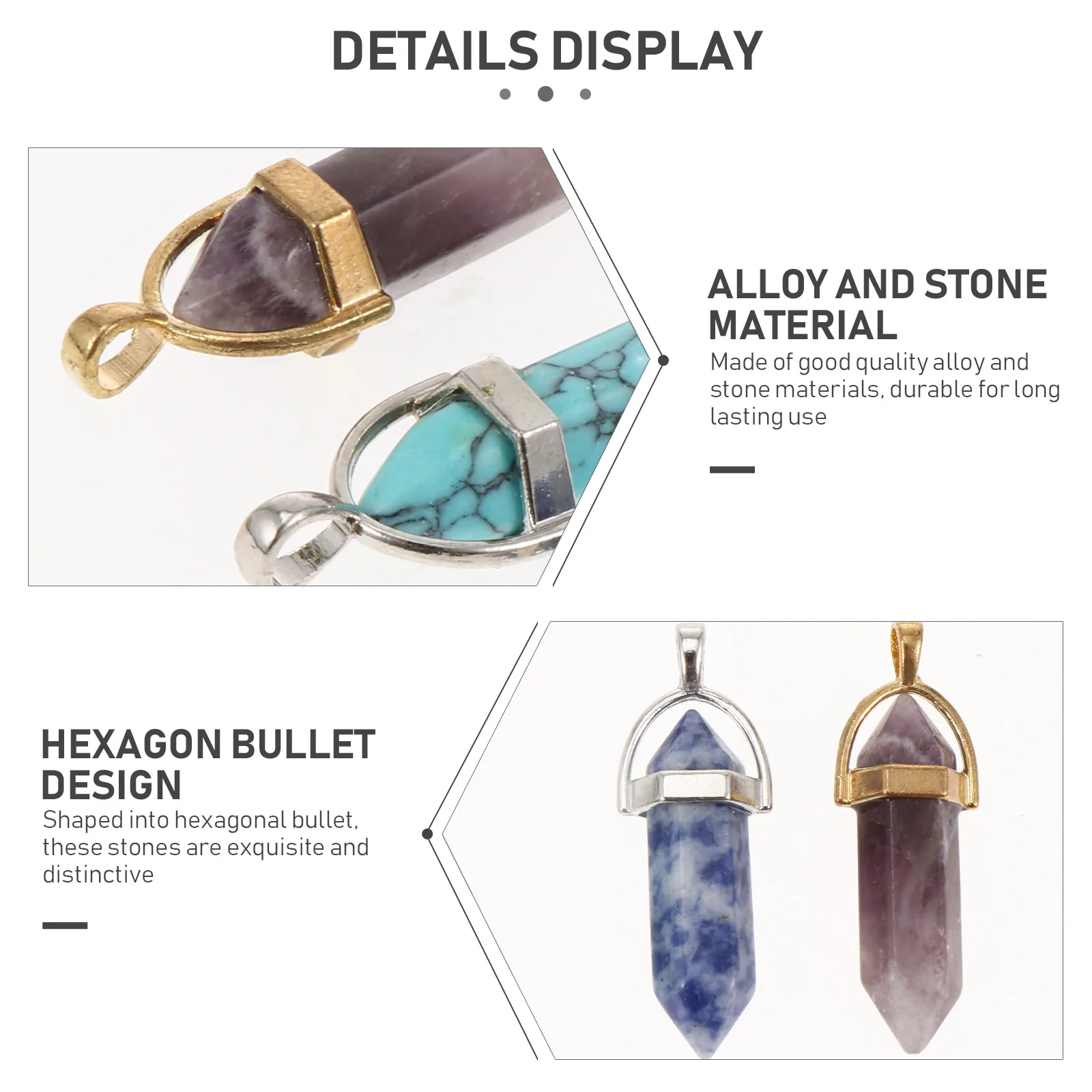 

20 Pcs Hexagon Pillar Stone Beads Bullet Shape Pendant Alloy Materials DIY Earrings Necklace Accessories Craft Supplies