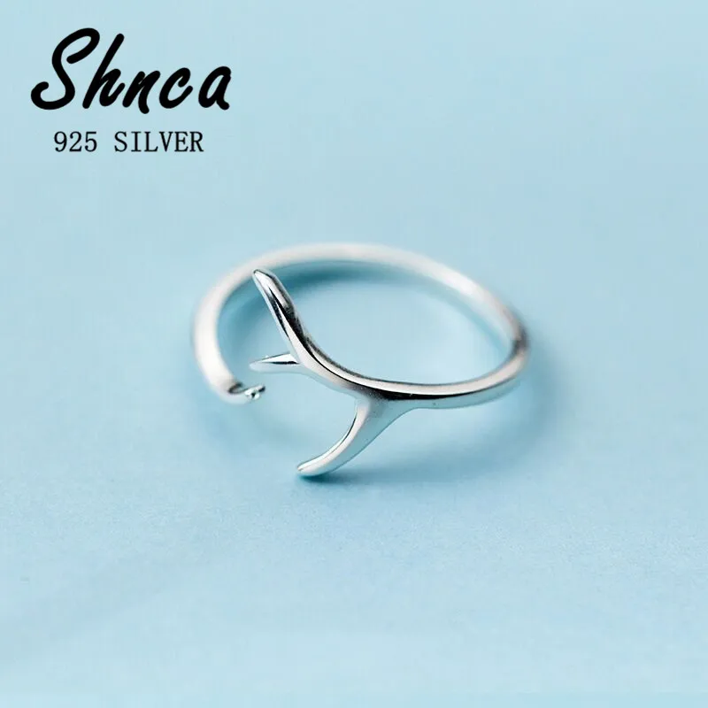 Simple Fashion Genuine 925 Sterling Silver Antler Elk Shape Open Rings For Women Girl Fairy Gift LR003