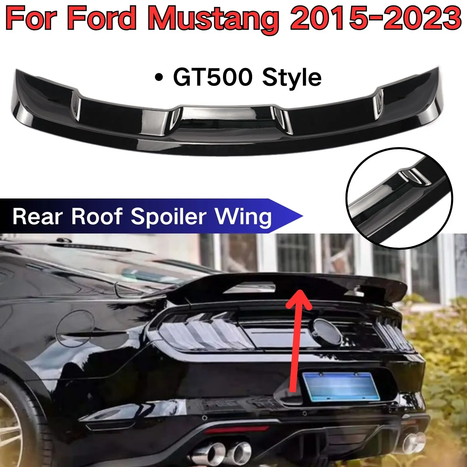 

Rear Roof Trunk Spoiler Wing For Ford Mustang 2015 2016-2023 GT500 Style Glossy Black Carbon Fiber Look Car Accessories