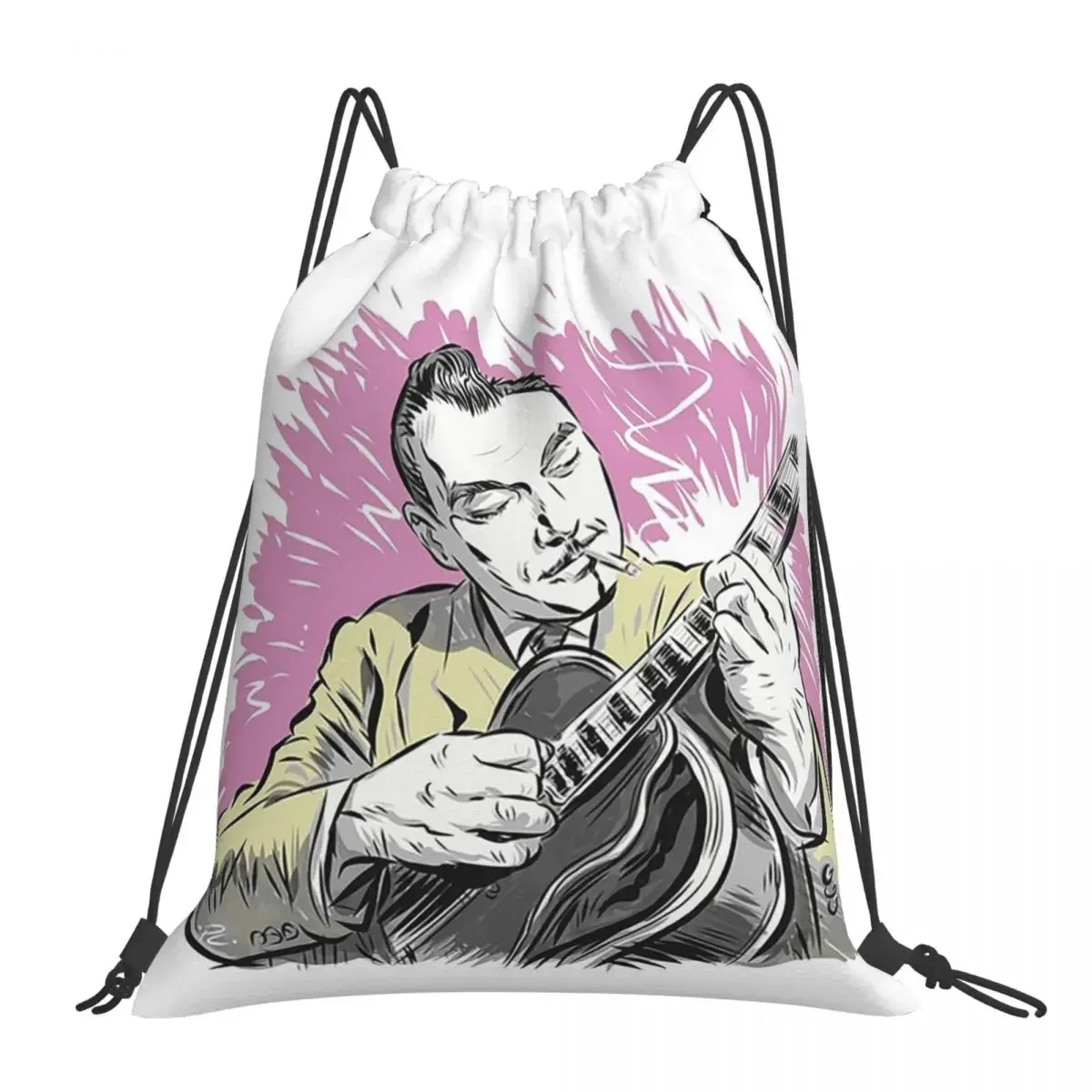 Django Reinhardt - An Illustration By Paul Cemmick Backpacks Drawstring Bags Drawstring Bundle Pocket Shoes Bag BookBag