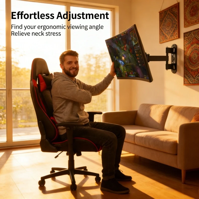 Soporte de pared para monitor de TV con movimiento completo, giratorio, inclinable y articulado para televisores planos y curvos de 10 a 32 pulgadas