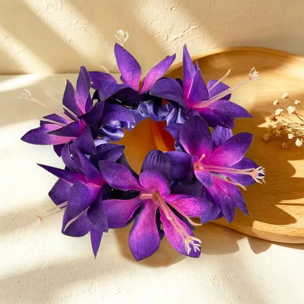 Tropical Artificial Flower Hair Scrunchie Lightweight Simulated Orchid Women's Flower Hair Band Multicolor Soft