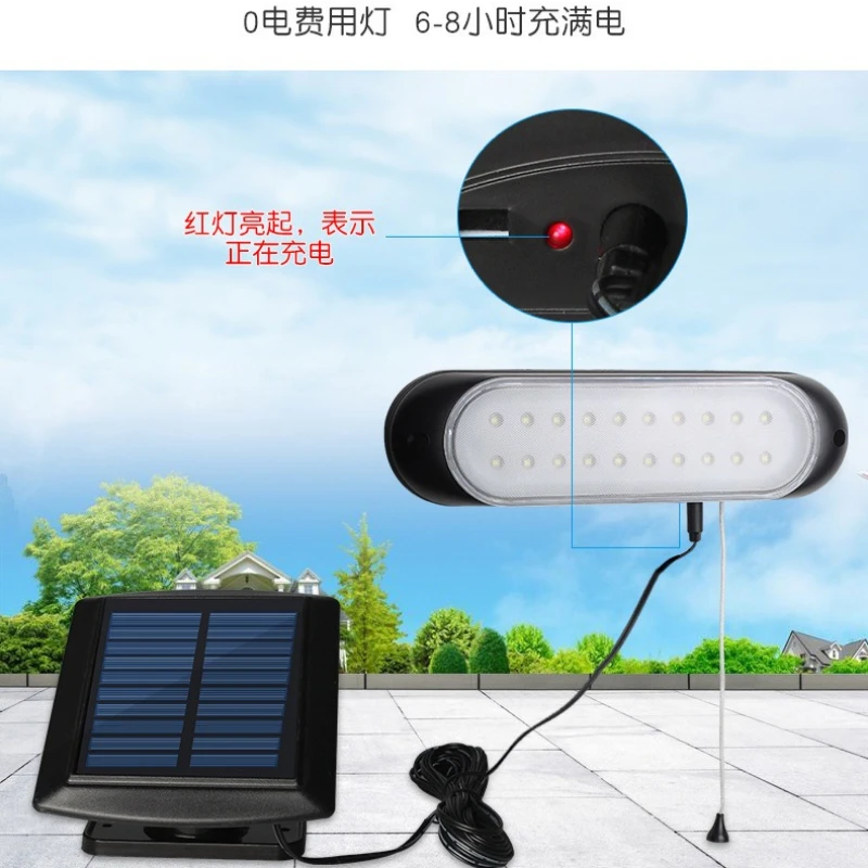 Newest 20 led Solar Lamp Separable Solar Panel and Light With Line Waterproof Pull- Switch Lighting Available Outdoor or Indoor