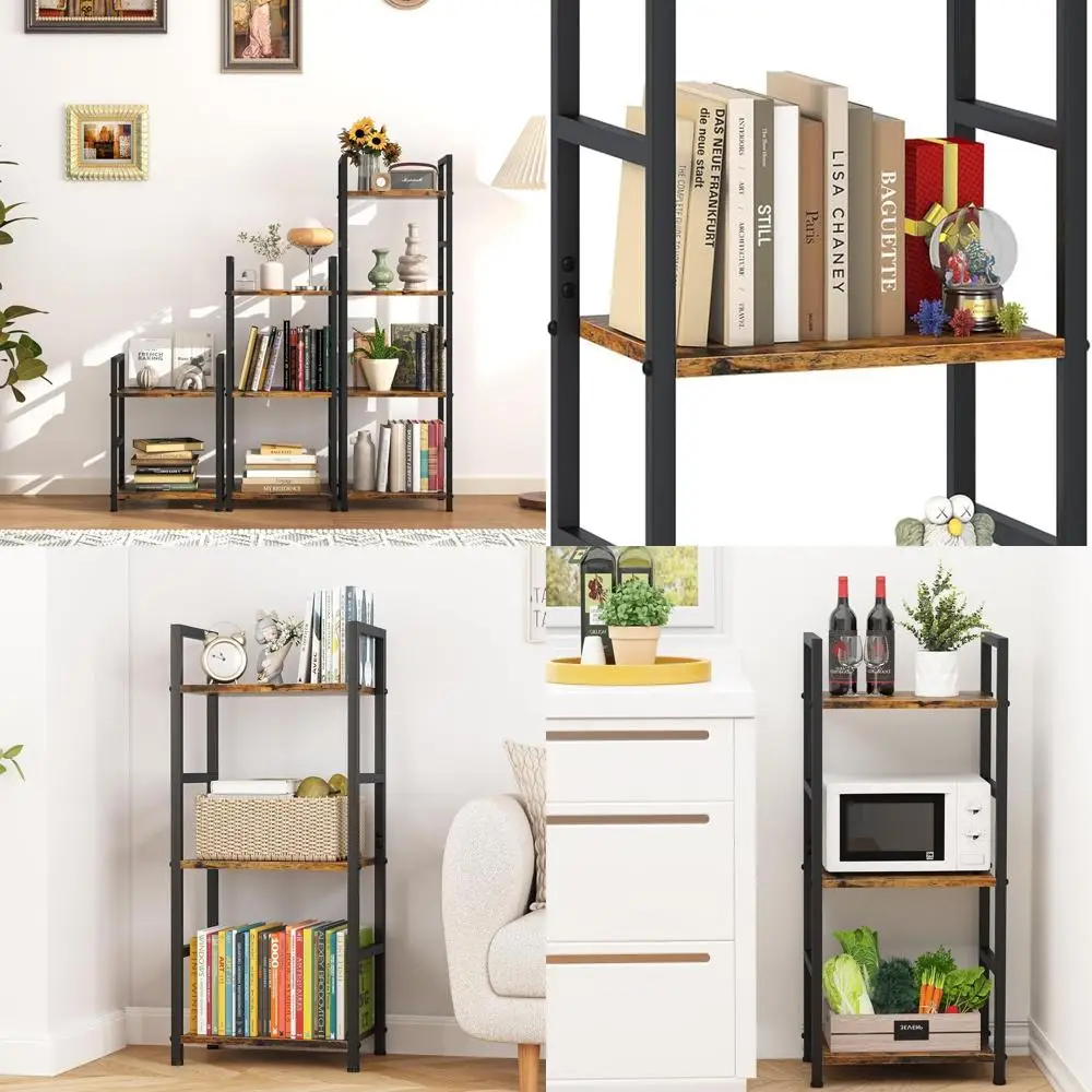 

3-Tier Rustic Brown Industrial Bookshelf for Home Office, Living Room, and Bedroom - Easy Assembly, Multifunctional Storage Orga