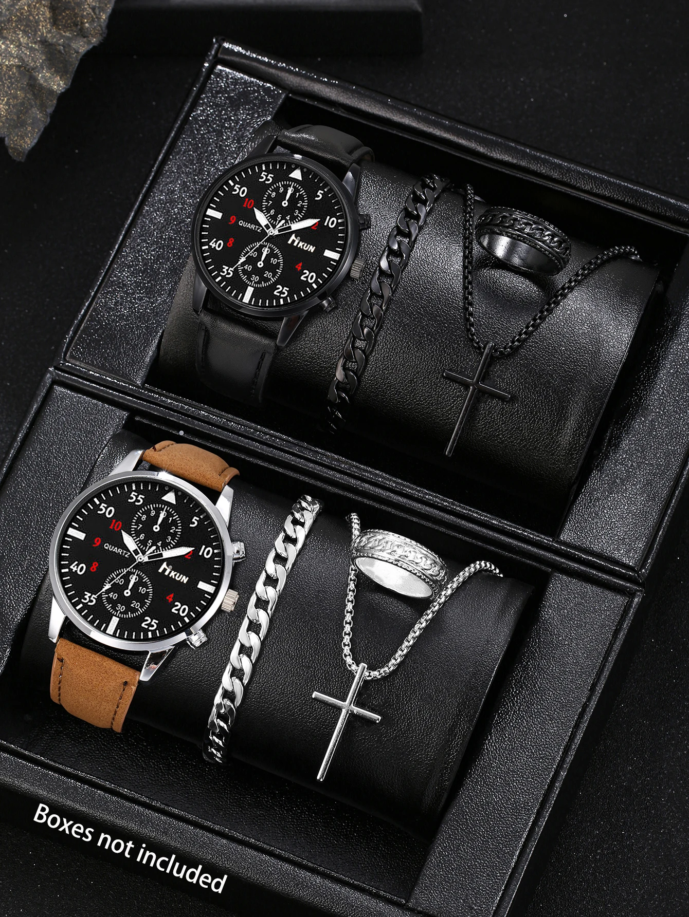 A set of men\'s quartz watches, PU leather strap, alloy case, personalized jewelry, the best birthday gift for good friends