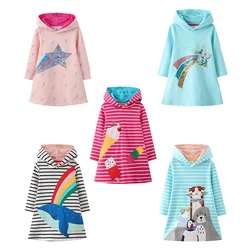 Jumping Meters 2-7T Children's Hooded Dresses Hot Selling Cotton Cartoon Princess Toddler Kids Costume Autumn Spring Outwear