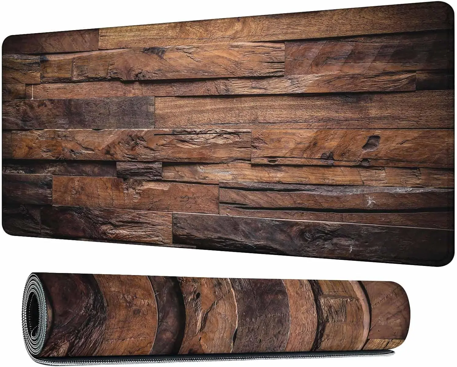 Reclaimed Wood Large Desk Mouse Pad, Dark Brown Vintage Rustic Wood Plank Wall Texture Art Print, Non‑Slip Mat For Gaming Office