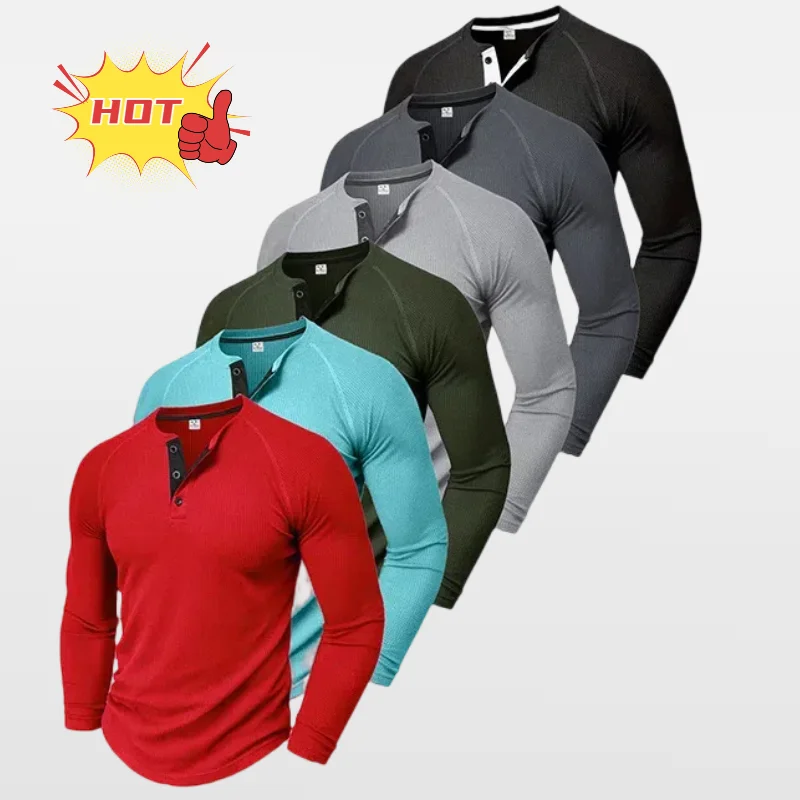 

2024 Spring and autumn men's long sleeved t-shirt loose fitting long sleeved t-shirt men's versatile casual waffle fabric tops