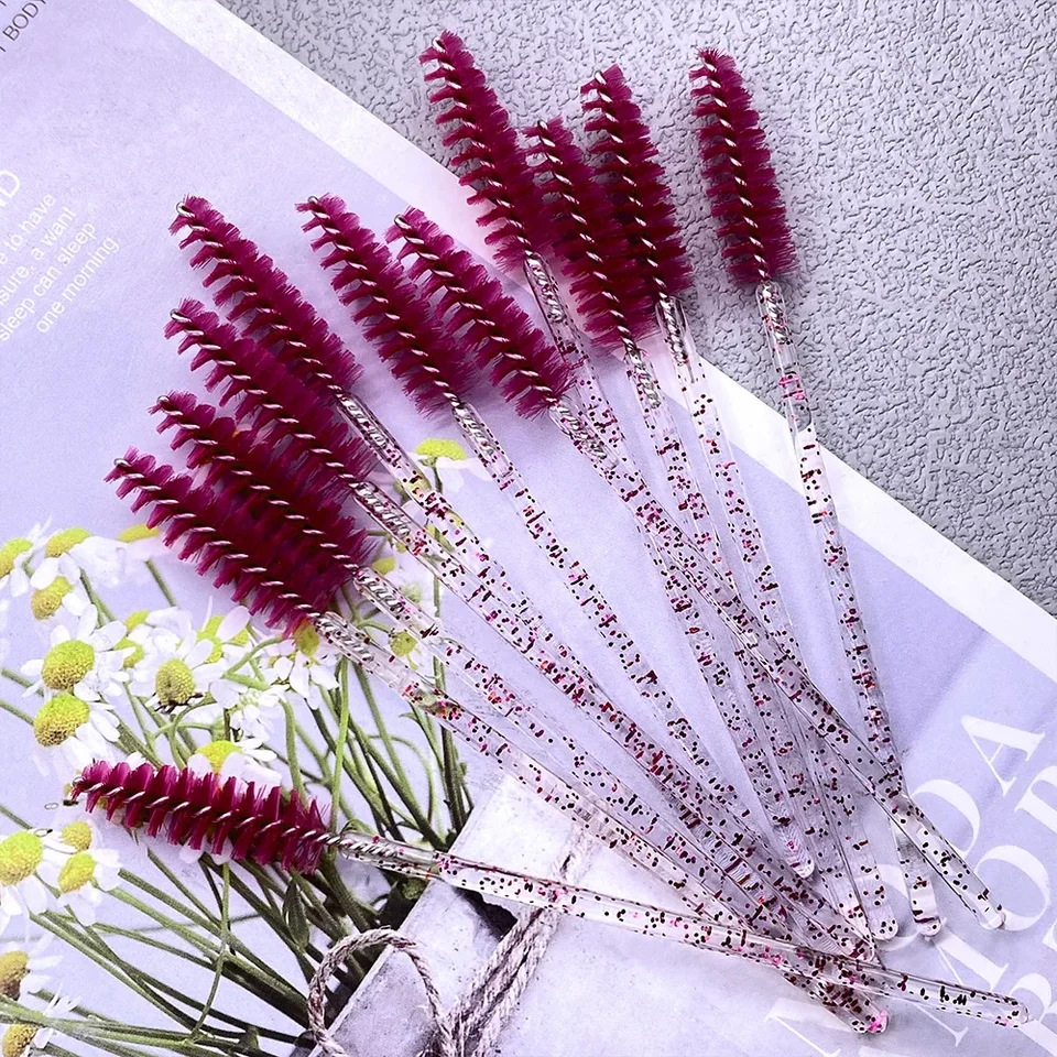 50 brochas de maquillaje desechables para cejas de cristal, mango de diamante, aplicador de máscara, herramientas para extensión de pestañas 3