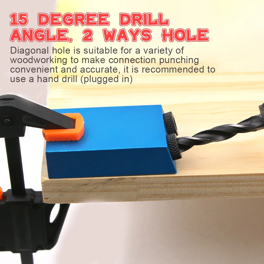 Woodworking Oblique Hole Drill Locator Pocket Hole Jig For Drilling 15 Degree Angle Drill Guide Sets DIY Puncher Carpentry Tools