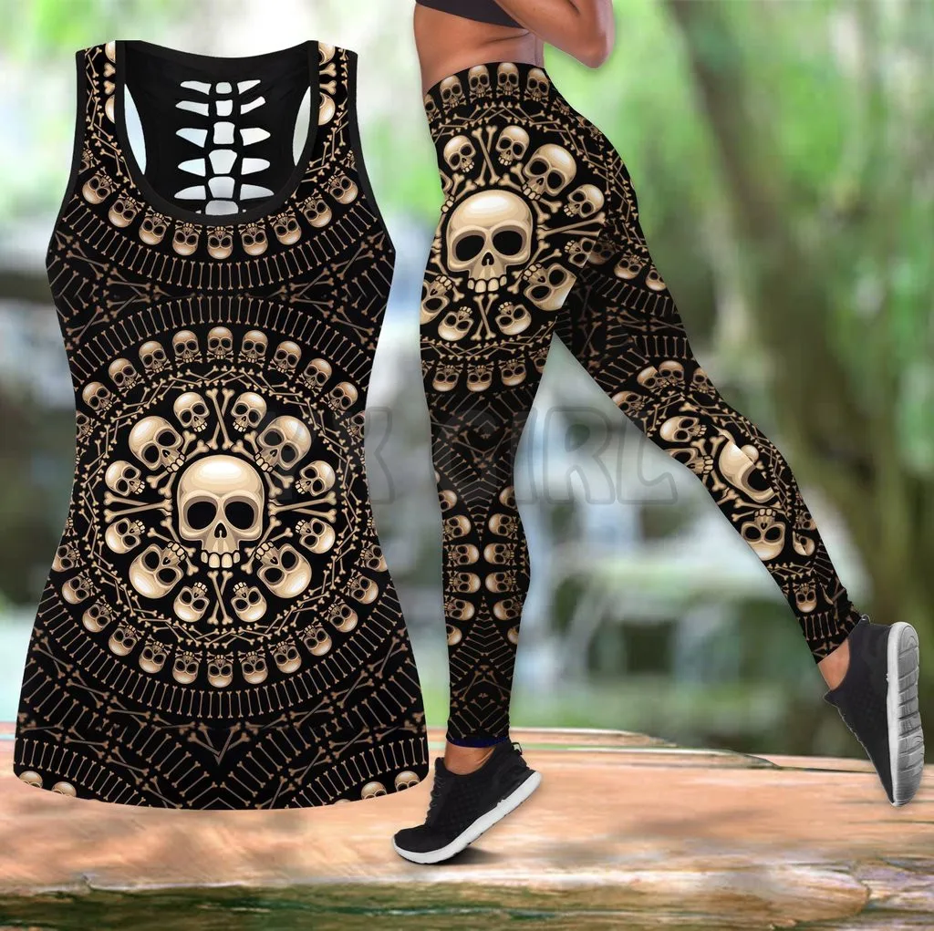 Love Skull 3D All Over Printed Combo Tanktop + Legging 3D Printed Tank Top+Legging Combo Outfit Yoga Fitness Legging Women