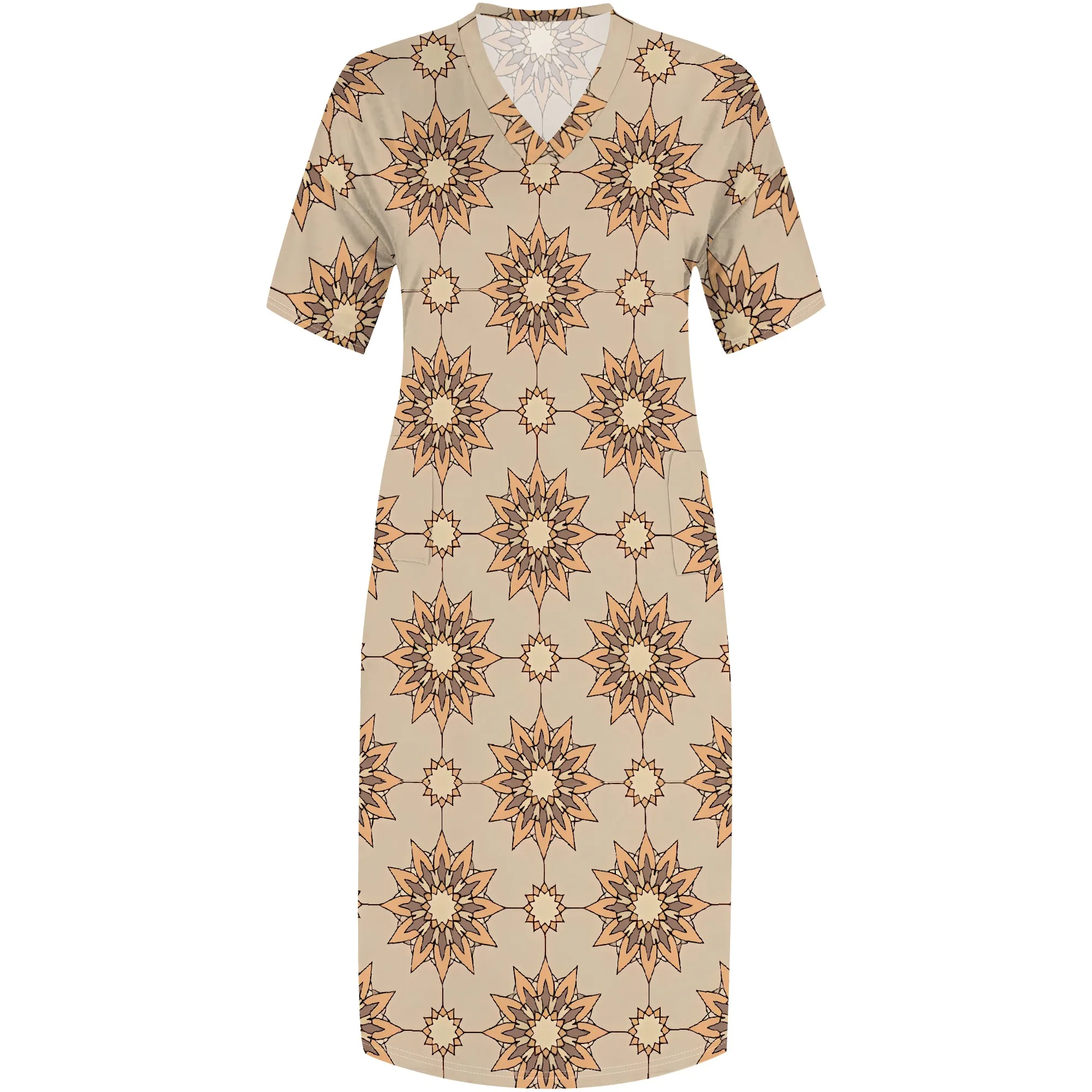 Plus Size V-Neck Sunflower Print Pocket Maxi Dress