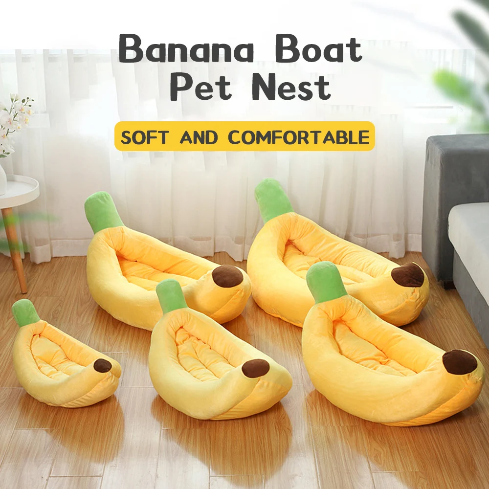 Hanpanda Removable Washable Cartoon Banana Boat Pet Neat Warm and Soft Dog Bed Winter Sleeping Cat Sofa Cotton Mat