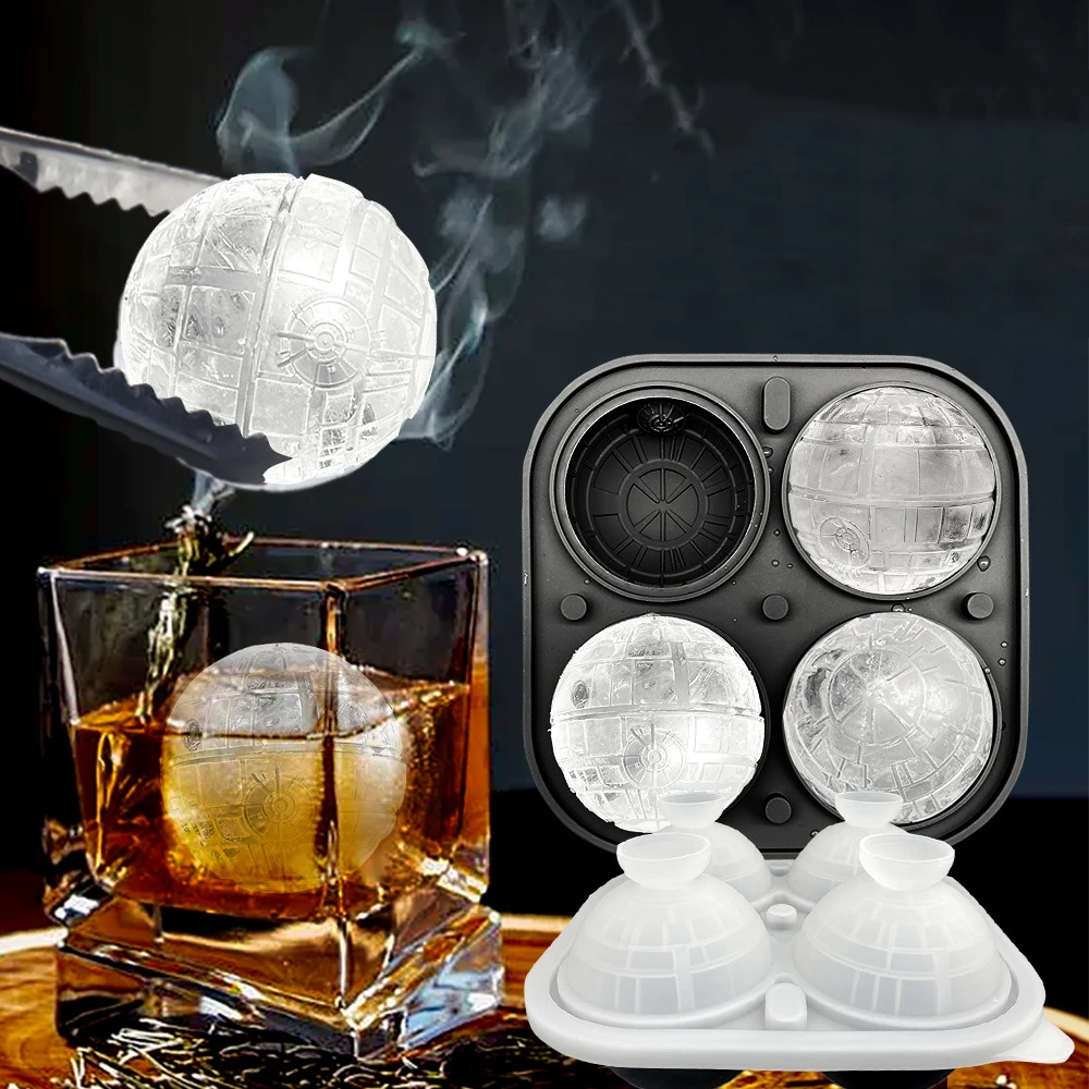 5,6 cm große Silikon-Eisballform, 3D-Kugel-Eiswürfelbereiter, Todesstern-Eisform für Whiskey, Bourbon, Cola-Getränke