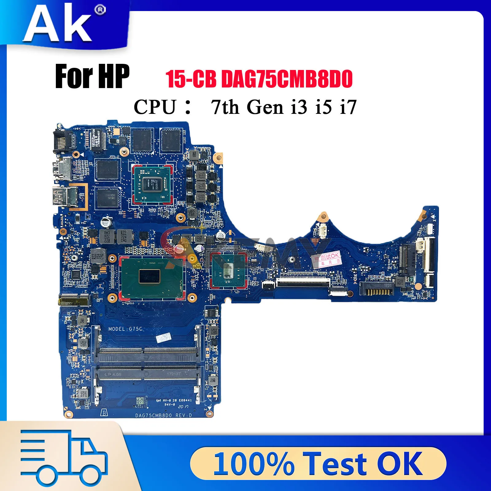 DAG75CMB8D0 Laptop Motherboard For HP Pavilion 15-CB With i5 i7 CPU RX550 2GB GPU 926309-601 100% Fully Tested