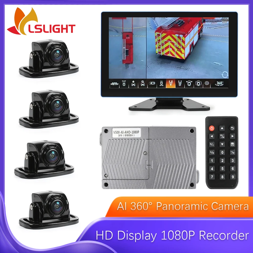 360° Panoramic Camera For Bus RVS AI Function With 3D HD Display 1080P Recorder Universal Vehicle Rearview Split Monitor