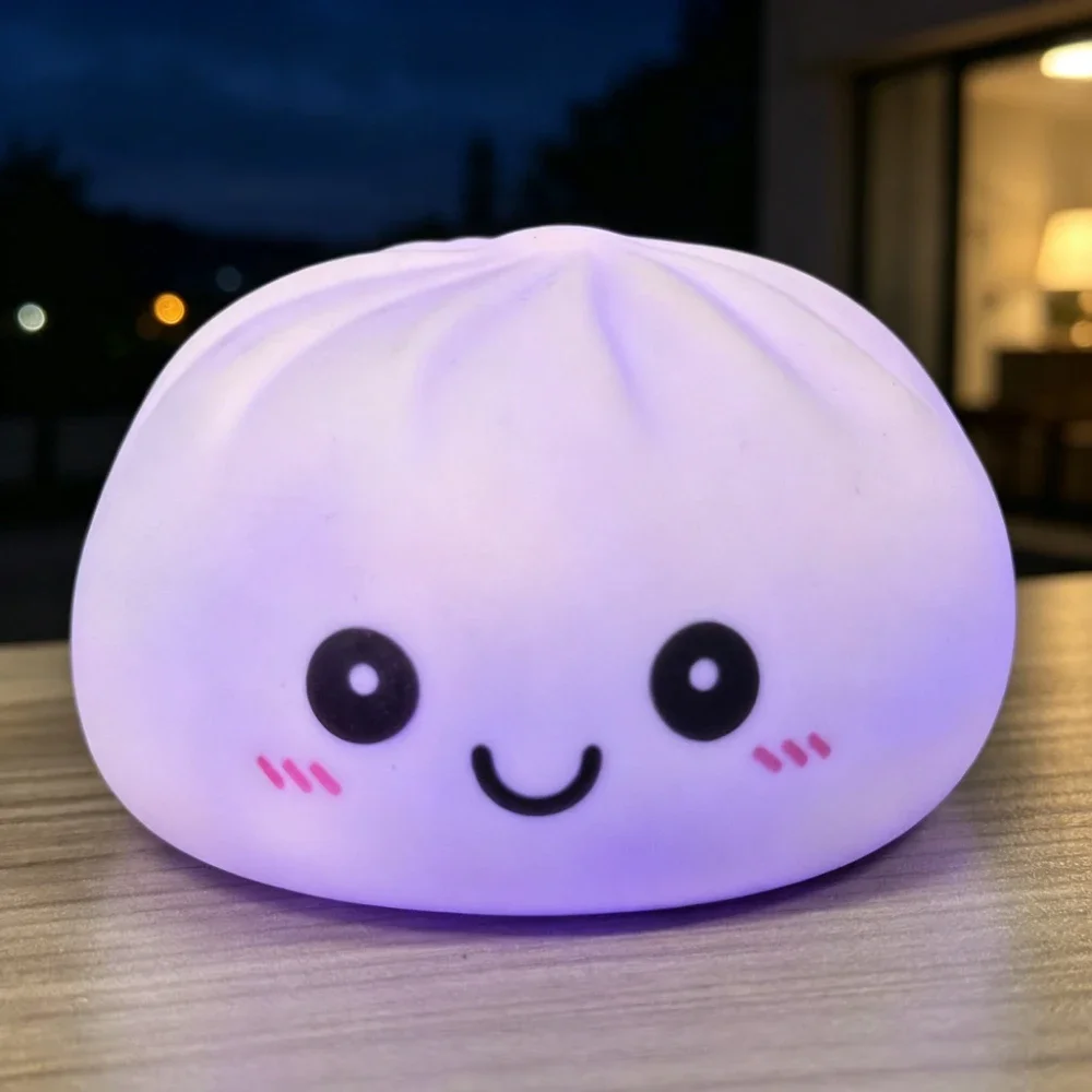 Leuchtender Bubble-Spitting-Steamed-Bun-Stressball: Realistisches Lebensmittel-Design, Ästhetisches Büro-Schreibtisch-Deko-Spielzeug zur Stresslinderung – Detail 20