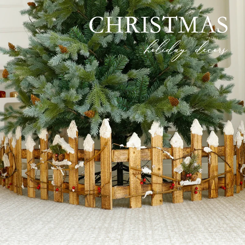 2PC Christmas Tree Wooden Fences Xmas Trees Elk Wooden Picket Fence Holiday Indoor Garden Fence for Xmas Tree Garden Party Decor