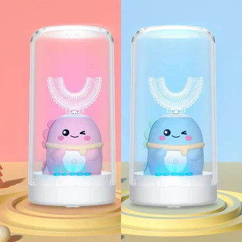 Elektryczna soniczna szczoteczka do zębów 360 stopni w kształcie litery U dla dzieci inteligentne automatyczne ładowanie USB niebieskie światło do wybielania zębów