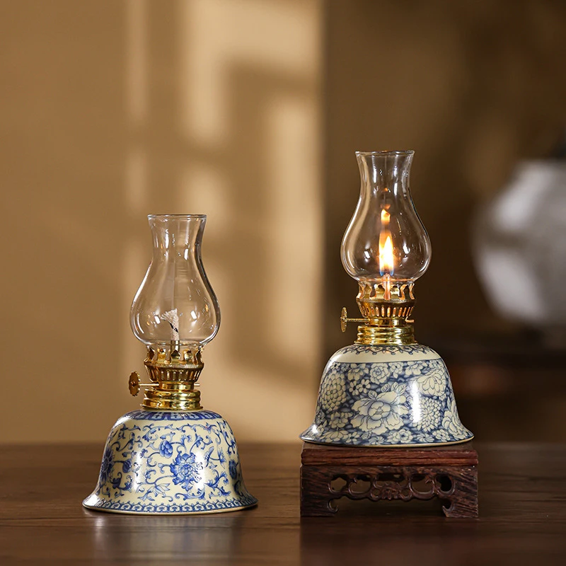 מנורת שמן קאמרית לשימוש ביתי תפאורה w/wick & לכסות כפרי הוריקן שמן מנורת שולחן תאורה