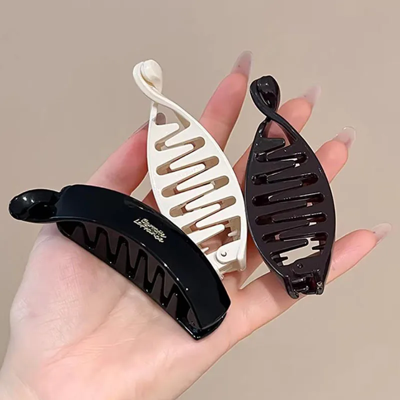 3 Stück/Set Elegante, solide gedrehte Haarspangen für Damen und Mädchen, Pferdeschwanzhalter, süße Bananen-Haarspangen, modische Haaraccessoires – Detail 5
