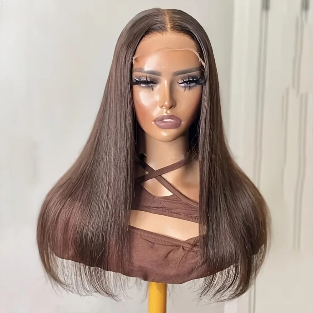 

Натуральные еврейские волосы, прямые, мягкие, коричневые, без клея, с шелковой основой 5x5, с baby hair, HD-кружевом, европейские волосы, предварительно вычесанные