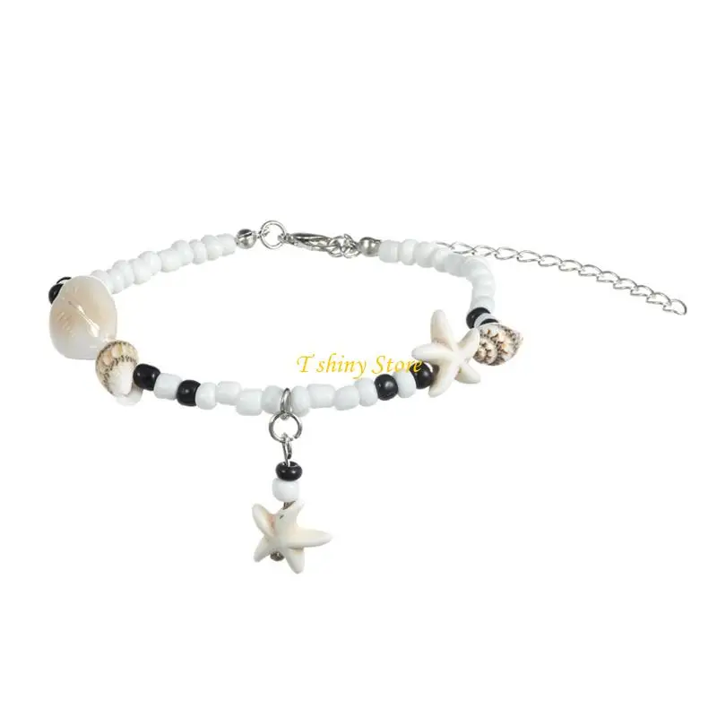 N58F Multifunctional Beach Anklet Braided Rope Design Colorful Beads And Shells For Women Leg Jewelry