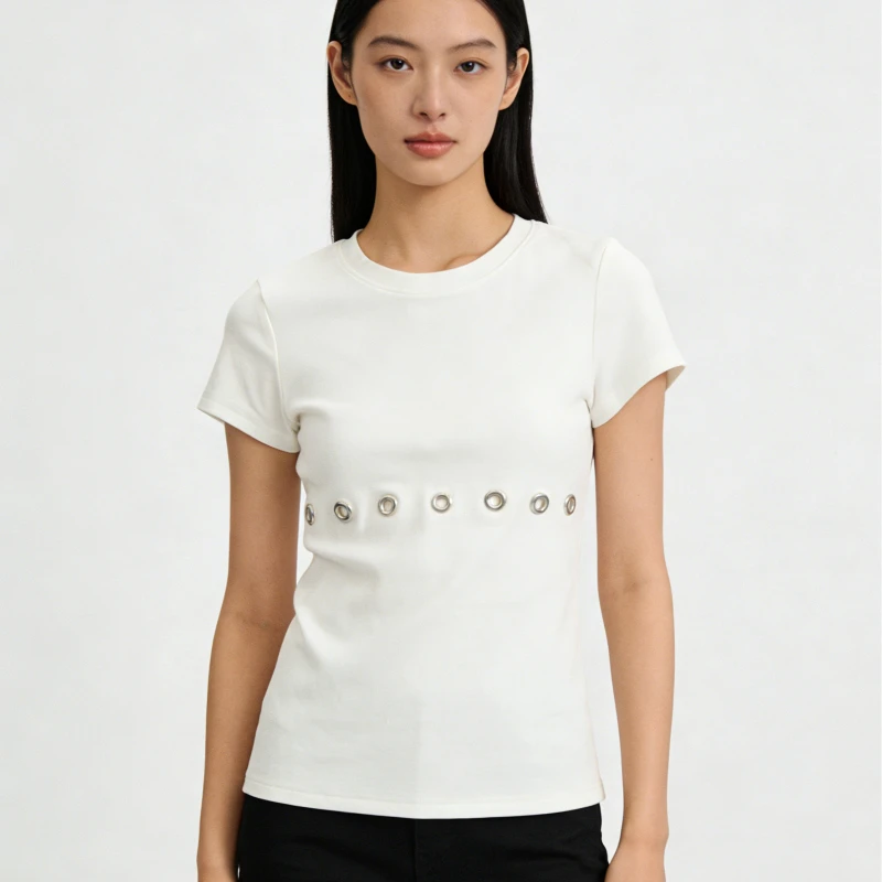 

Spring 2026 Hot Girl Strap Steel Rim Simple Women's Outdoor Slim White Top Fashion Design Casual Street Wear