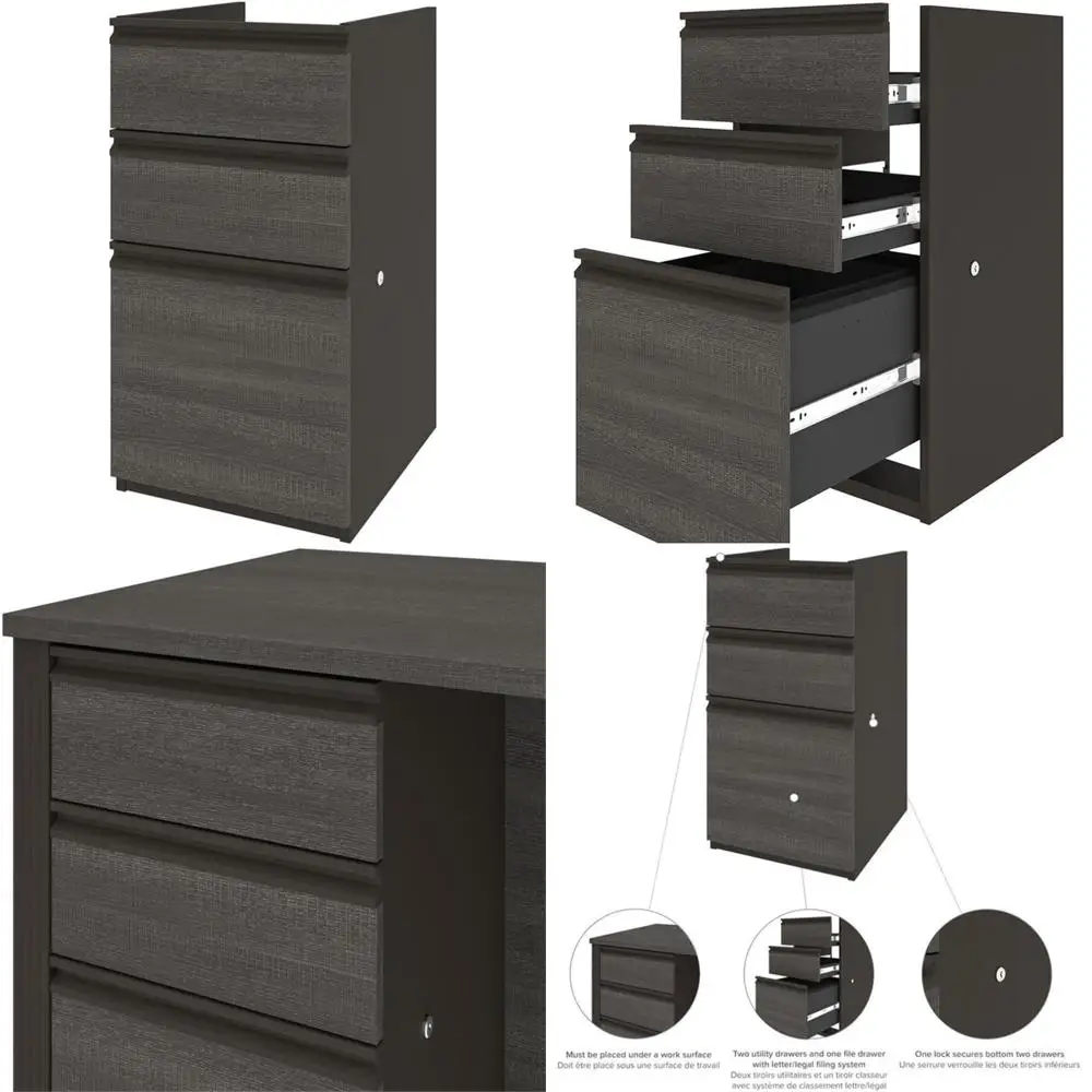 3-Drawer Expandable File Cabinet in Bark Gray and Slate Finish for Additional Storage