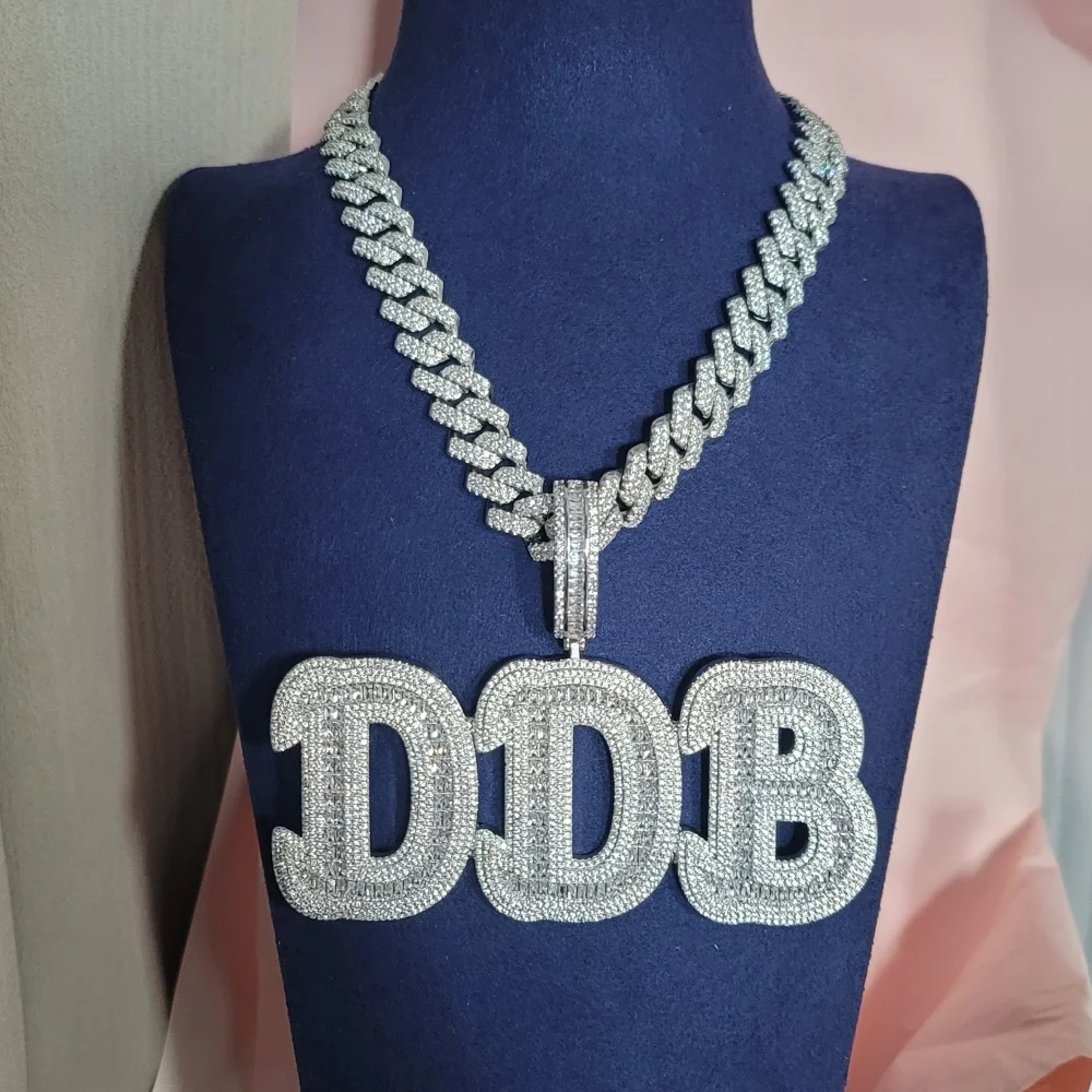 Custom Fashion Jewelry Big Bold Letter&Numbers Pendant With 13MM Miami Cuban Chain Hip Hop Name Necklace Birthday Party Favors - view 6