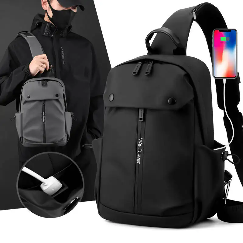 Solid Color Men Chest Bag Zipper Crossbody Bags Multi-pocket Adjustable Shoulder Straps Bag Nylon Shoulder Tote Bags Men's Bags