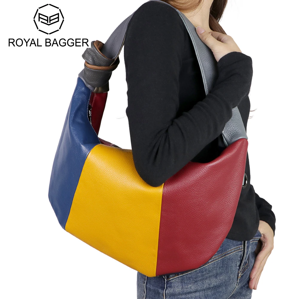 Royal Bagger Fashion Casual Shoulder Underarm Bags Genuine Leather Simple Crossbody Bag Large Capacity Totes for Women 2494