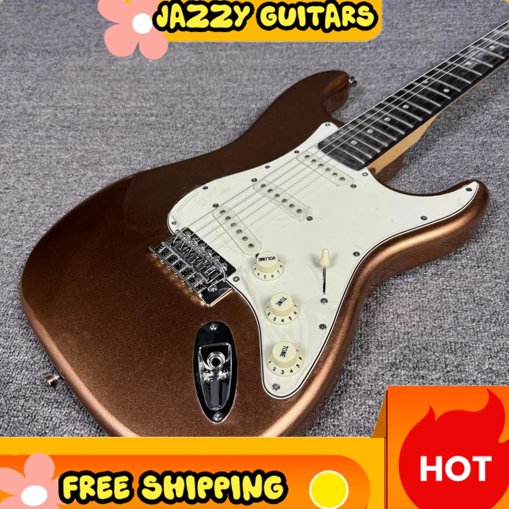 Copper Brown ST Electric Guitar SSS Pickup Rosewood Neck Pop Free Shipping White Pickguard Vintage Blues Rock Gift