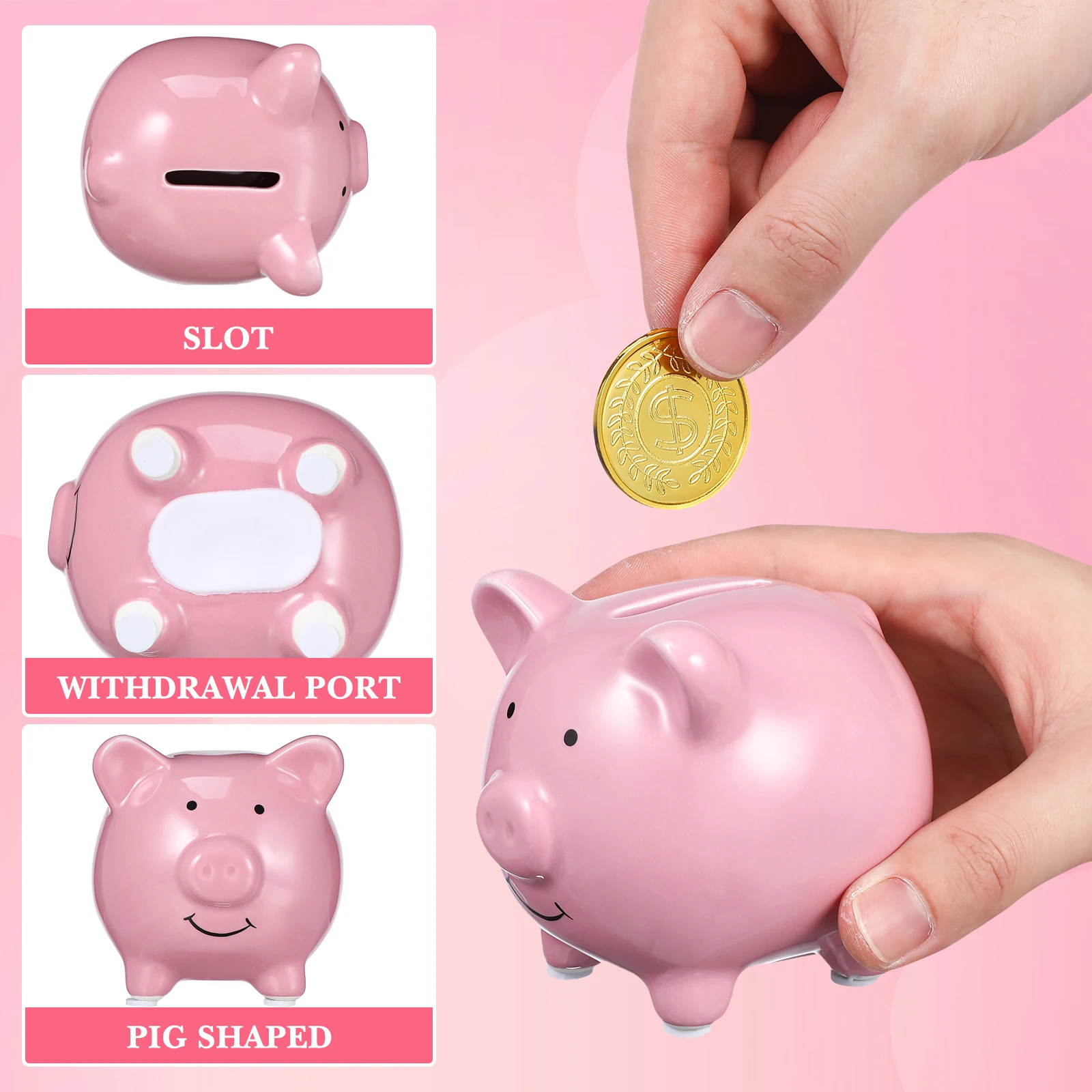 حصالة من السيراميك مع سدادة مطاطية وعاء توفير المال الوردي لديكور غرفة الحضانة وعاء توفير الهدايا