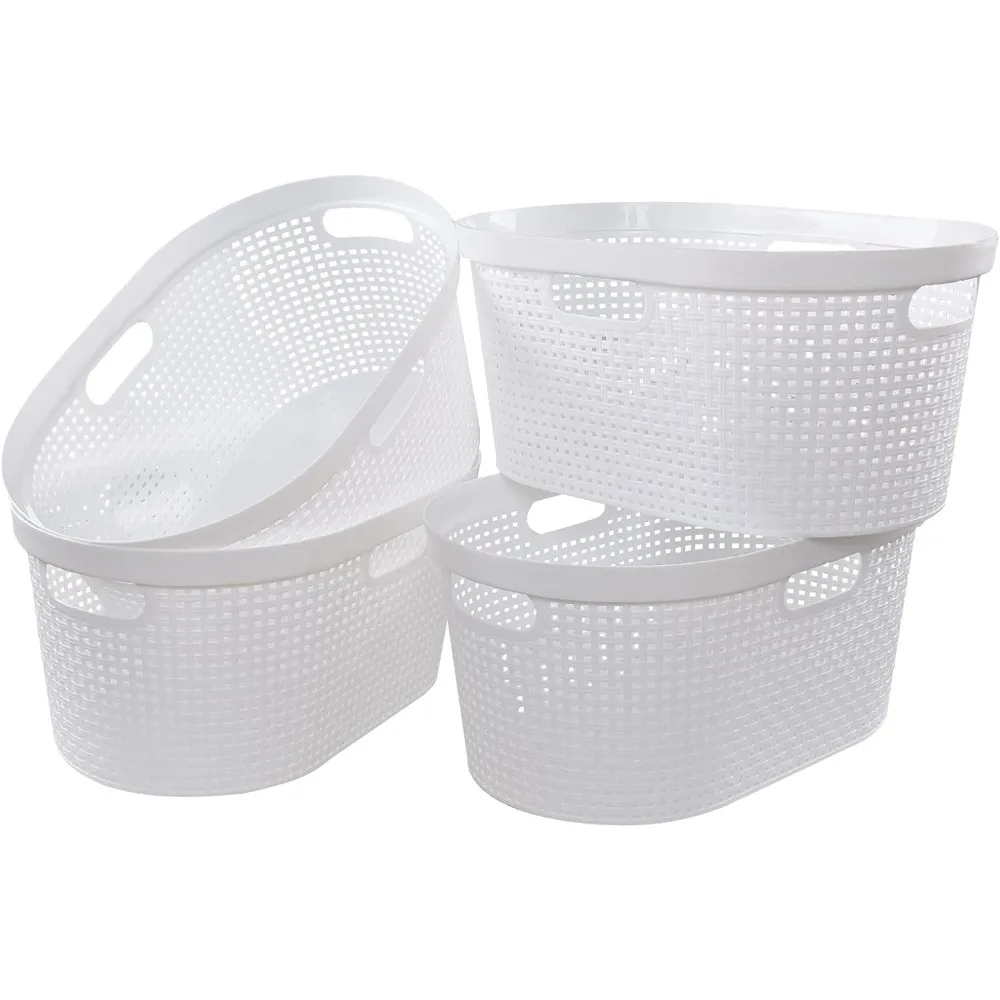 

4 упаковки пластиковых корзин для белья, белые большие корзины-органайзеры для грязной одежды, 40 л