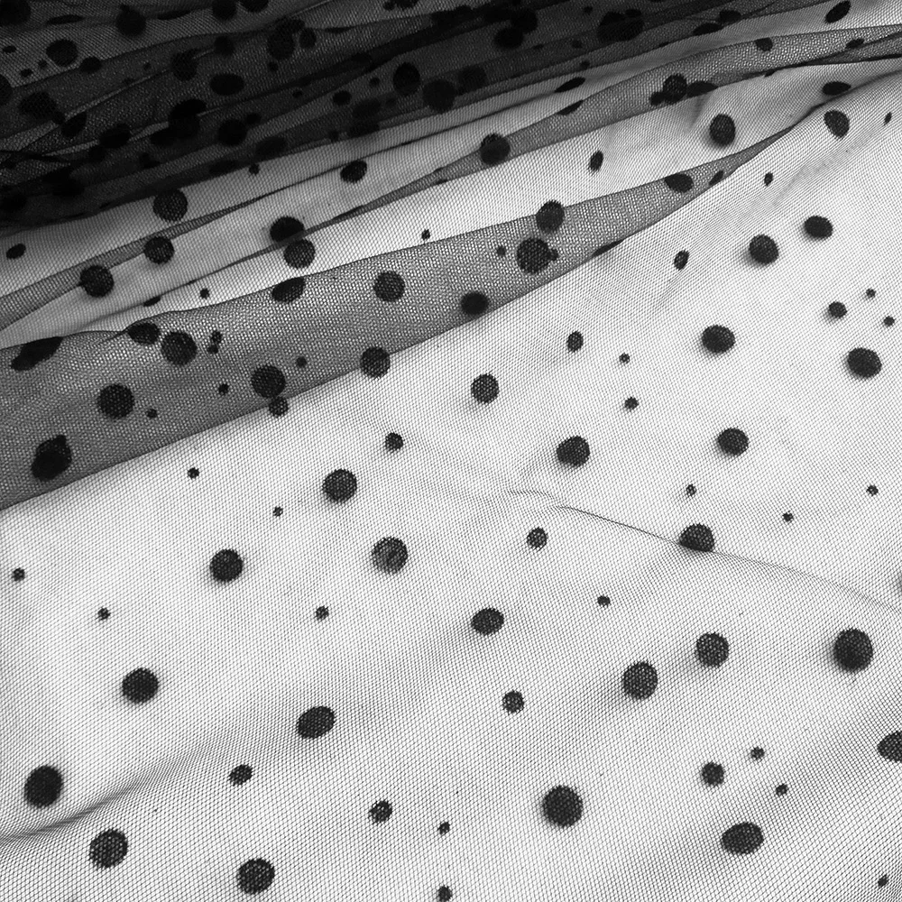 French Black and Gold Transparent Voile Lace Fabric African Party Dress Flocked Polka Dot Mesh Tulle Fabric Sewing Net Cloth