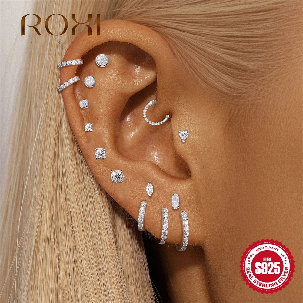 روكسي 925 فضة القلب/عيون الحصان مويسانيتي ثقب القرط للنساء الأقراط الكلاسيكية هدايا عيد ميلاد الخطوبة