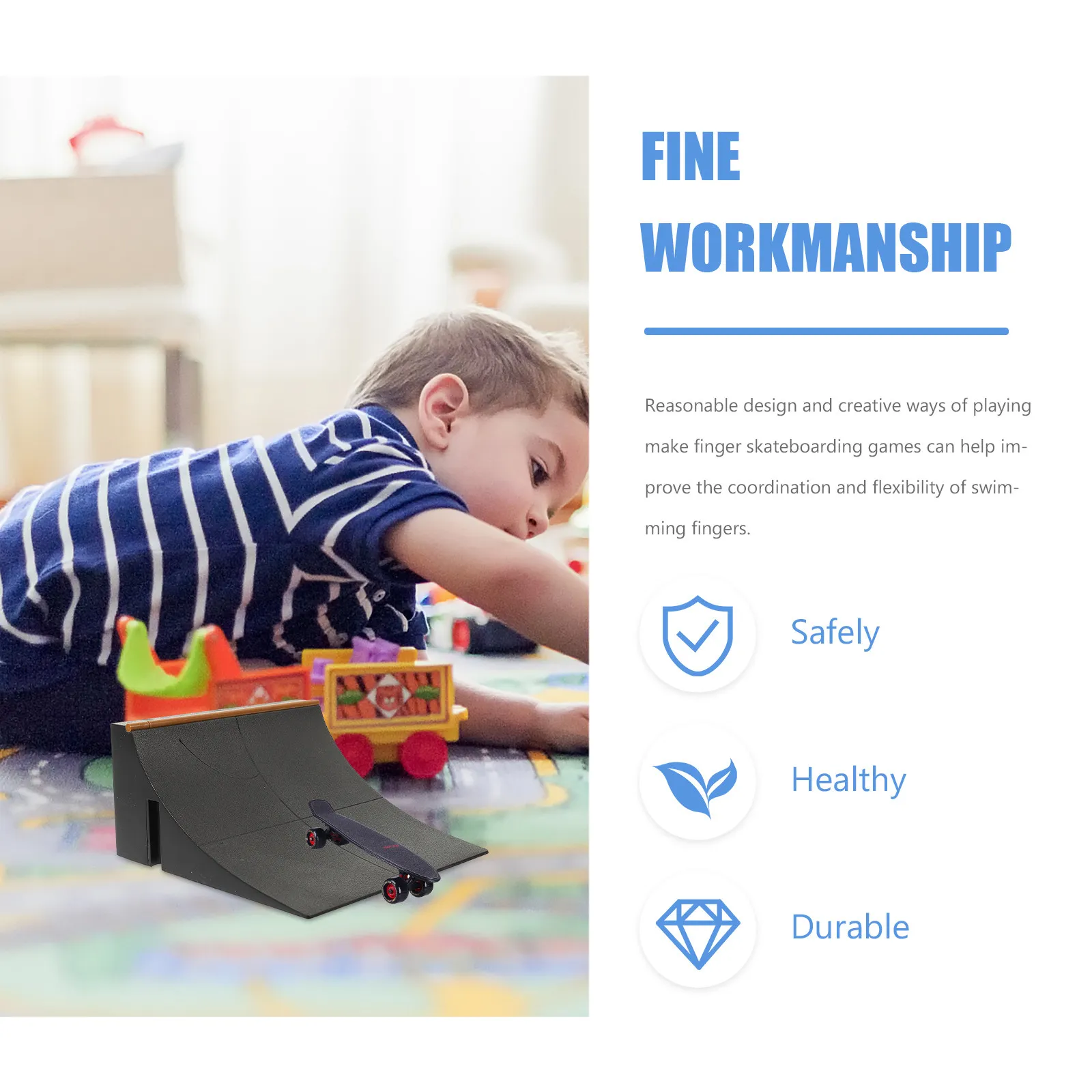 Small Skateboard Park Ramp Kit for Kids High Grade Finger Skateboarding Props Interactive Playset Improves and Hand-Eye