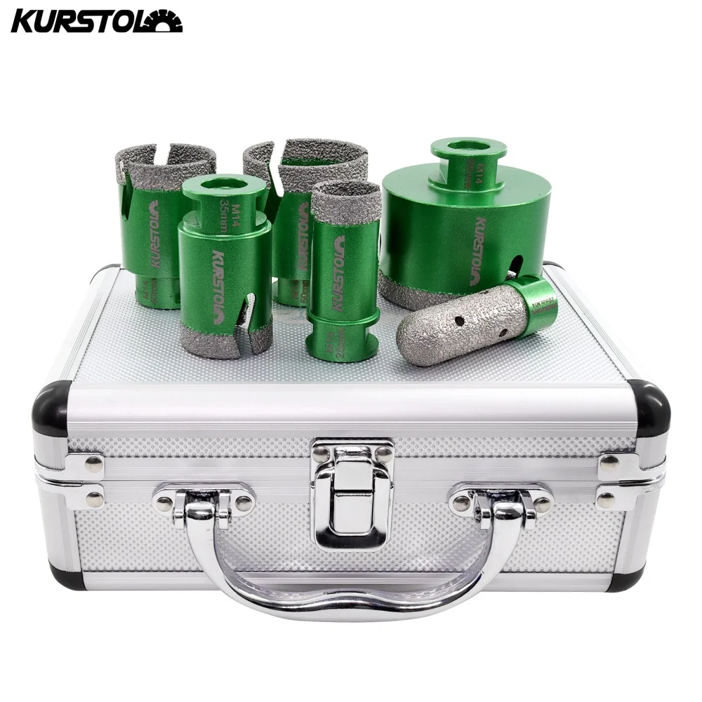 KURSTOL 6Pcs Diamond Driil Bits Set 25/35/40/50/68mm M14 Thread Hole Saw 20mm Finger Milling Bit Ceramic Tile Marble Core Bits