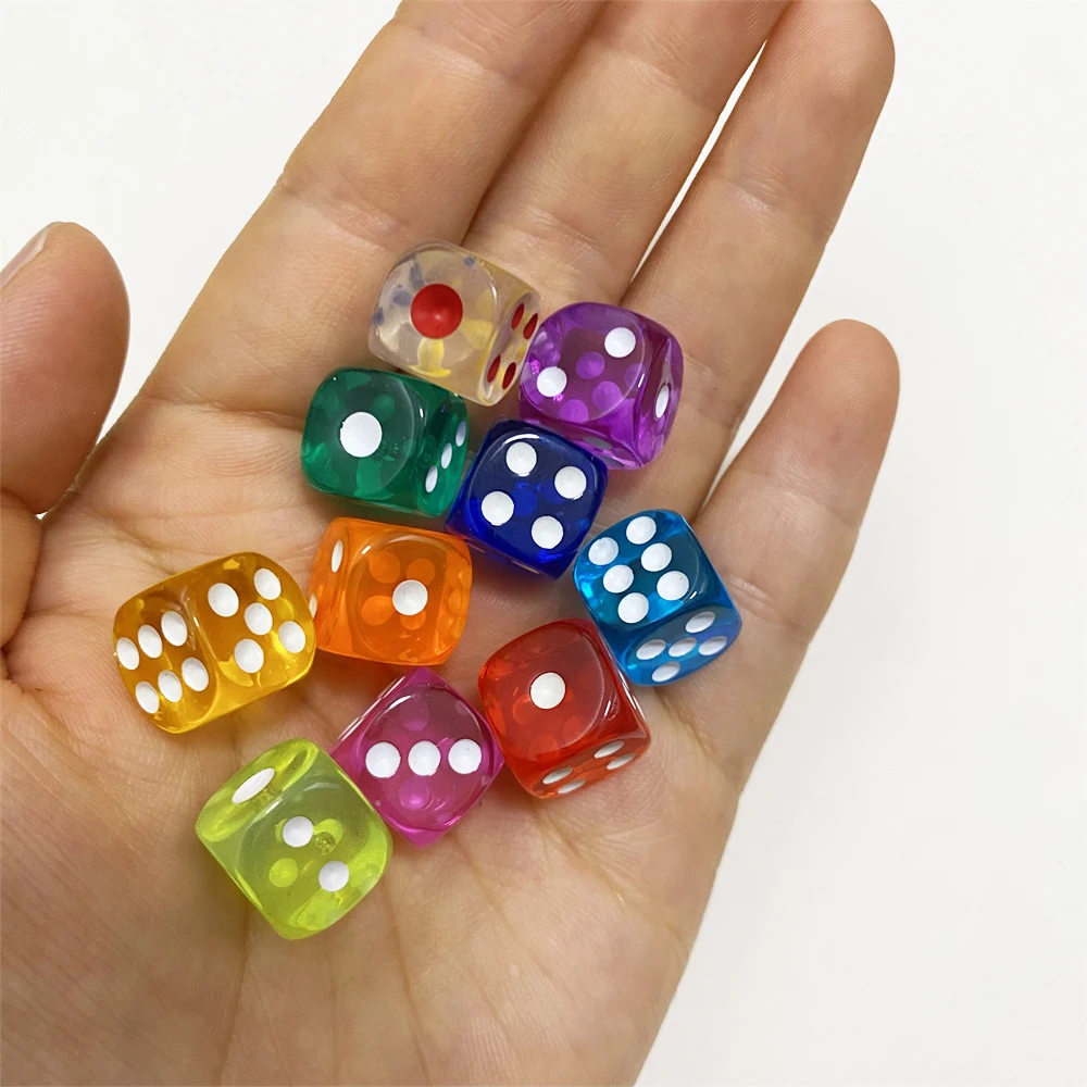 10Pieces/Lot 12mm Transparent Acrylic 6 Sided D6 Point Dice With Round angle Dice For Club/Party/Family Board Games