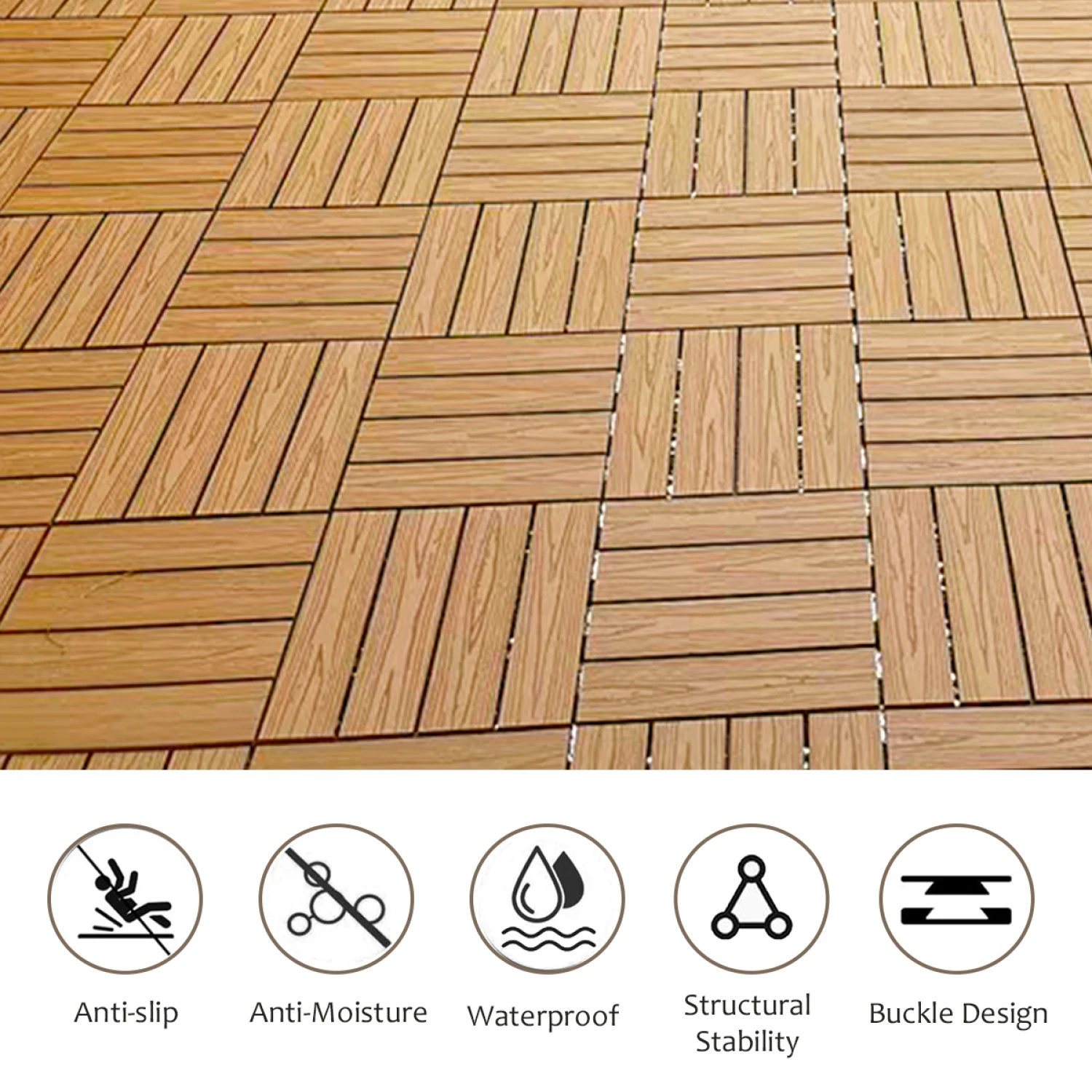 

Composite Deck Tiles Set of 20pcs, Resistant to Rust, Water and Weather, Easy DIY & Maintenance, Indoor/Outdoor Use, Ideal for P